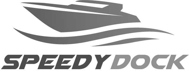 Speedy Dock logo: gray boat on waves with the company name in gray lettering below.