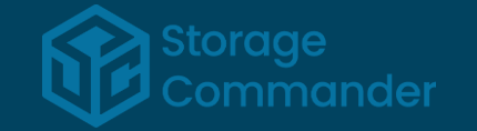 Logo for Storage Commander: blue cube graphic with text "Storage Commander" on a blue background.