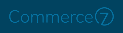 Commerce7 logo with "Commerce" in light blue font and a circled "7" on a dark blue background.