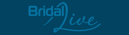 Bridal Live logo with a blue script on a dark blue background.