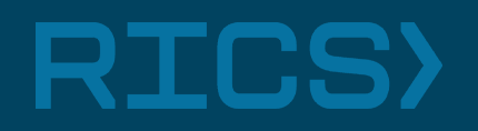 The word "RICS" in a blue, modern font on a dark blue background. The "S" is a forward-pointing arrow.