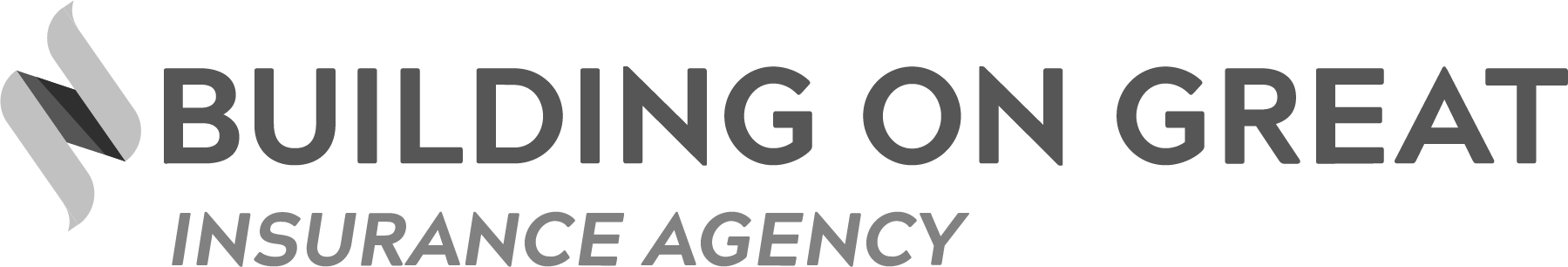 Logo for Building On Great Insurance Agency: gray text, abstract design.