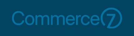 Commerce7 logo with "Commerce" in light blue font and a circled "7" on a dark blue background.