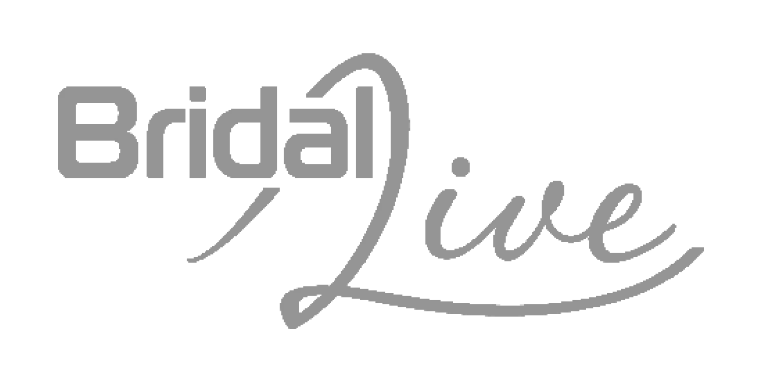 Bridal Live logo in gray with stylized script and a decorative flourish under the word 