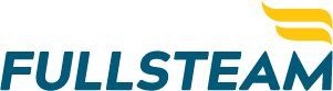 Fullsteam logo with teal text and a yellow stylized 