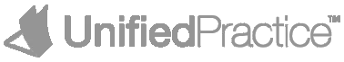 UnifiedPractice logo with grey stylized icon and text.