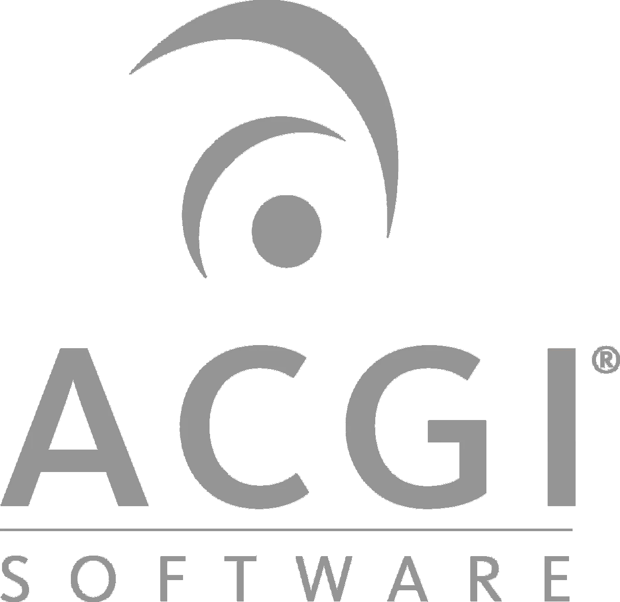 ACGI Software logo: gray stylized design of three curved shapes and a dot above 