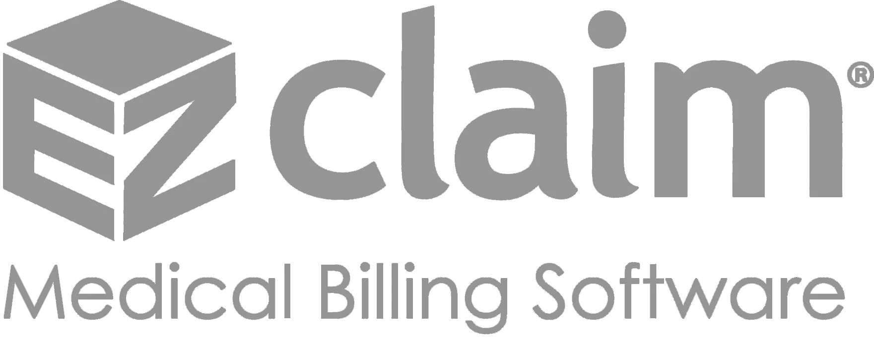 EZ Claim Medical Billing Software logo. Gray 3D cube and 