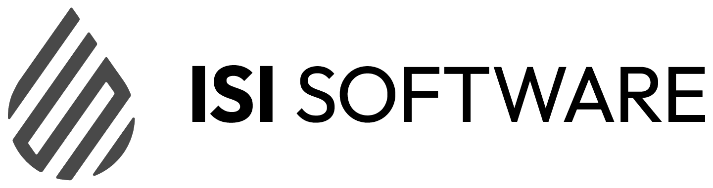 Logo of ISI SOFTWARE, featuring a gray drop shape with lines inside, and the company name to the right.