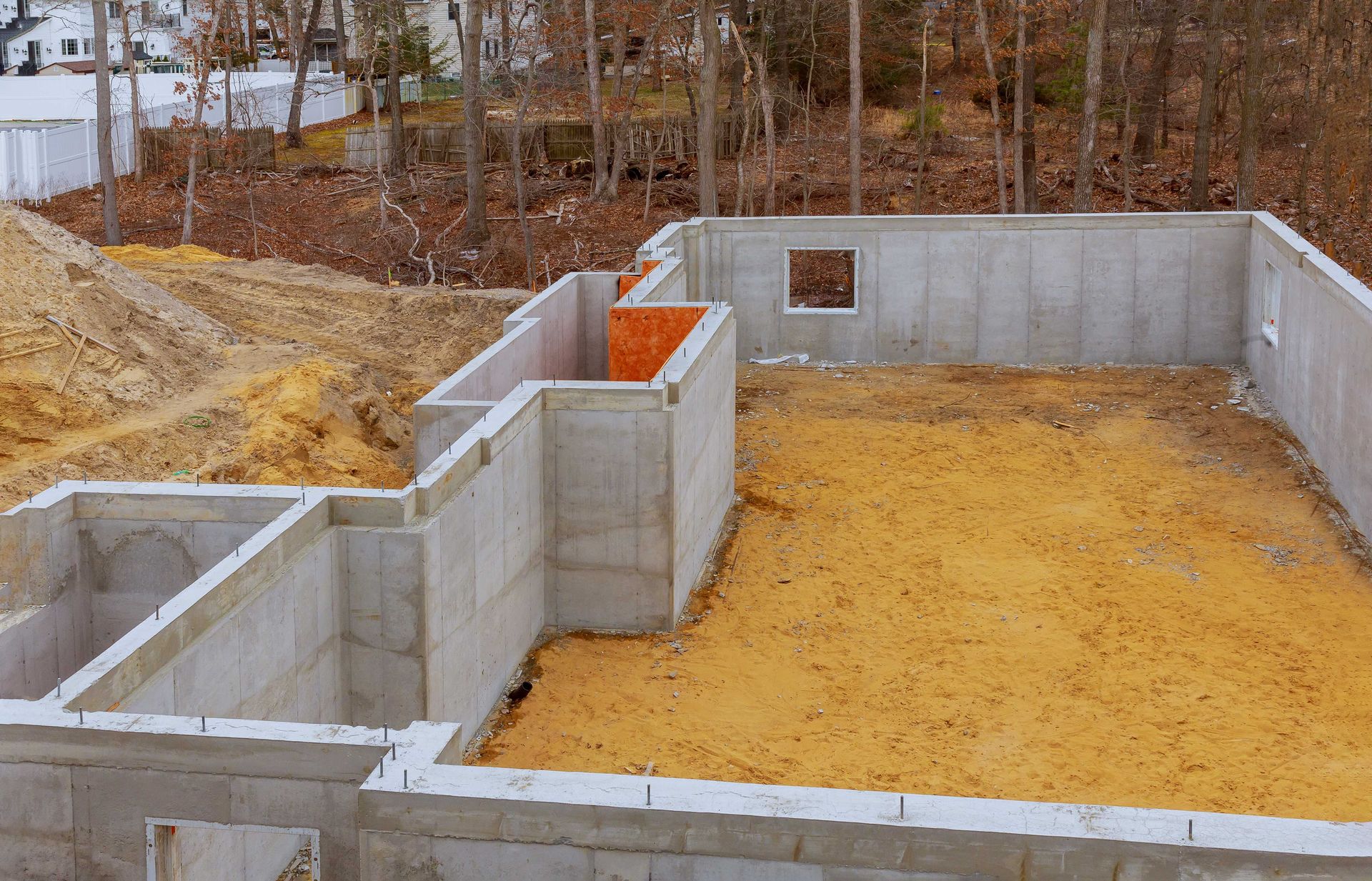 concrete foundation of new residential home construction