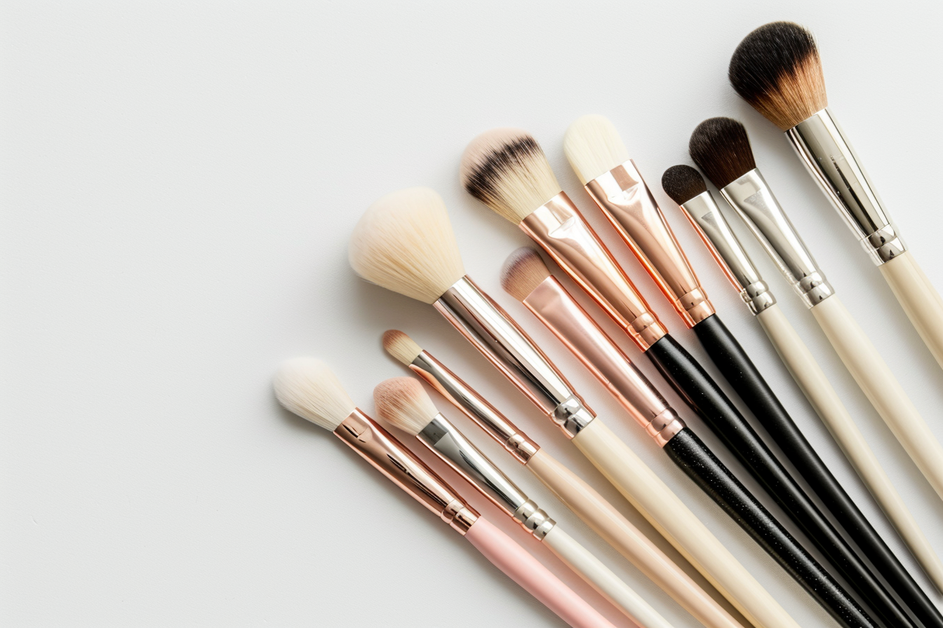 Brushes on a white table for Monina with Moderne Beauty