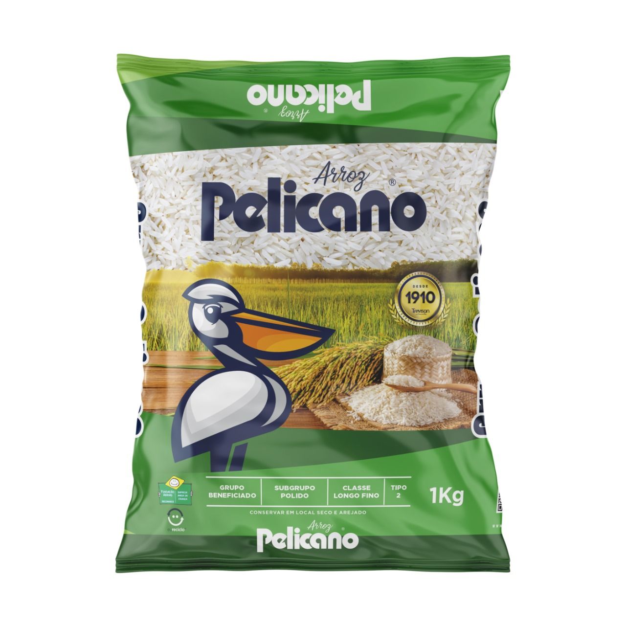 Um saco de arroz pelicano com a imagem de um coelho
