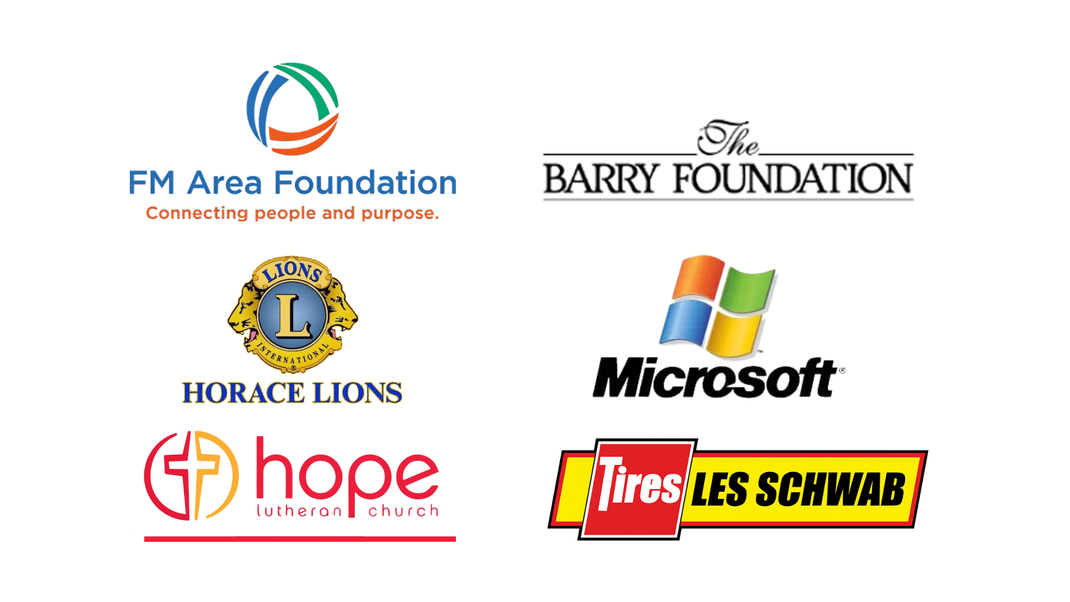 FM Area Foundation, The Barry Foundation, Microsoft, Hope Lutheran Church, Horace Lions, and Les Schwab Tires logos