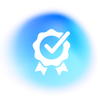 An icon of a ribbon with a check mark inside of it