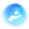 A hand is holding a star in a blue circle.