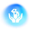 A pair of hands holding a man with a star on his back.
