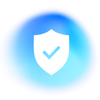 A white shield with a blue check mark on it is in a blue circle.