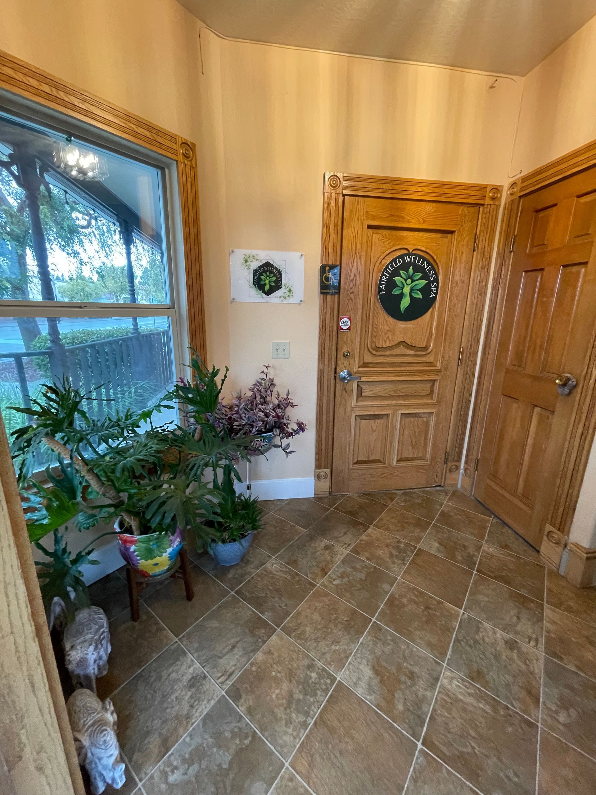 A room with a couch and a counter in it