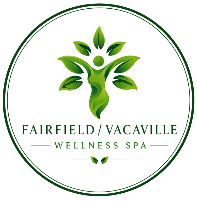 A logo for fairfield wellness spa with flowers around it