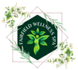 A logo for fairfield wellness spa with flowers around it