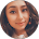 A close up of a woman 's face in a circle on a white background.