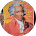 A blurry picture of a man in a red jacket and tie in a circle.