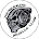 A black and white image of a skull in a circle.
