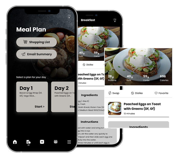 nickaesthetics cell phone with a meal plan app on it.