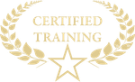A logo for certified training with a laurel wreath and a star.