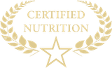 A certified nutrion logo with a laurel wreath and a star.