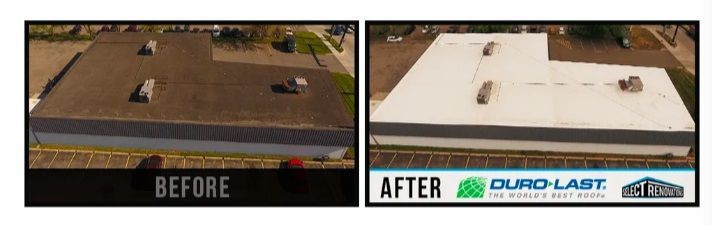 There is a before and after picture of a roof.