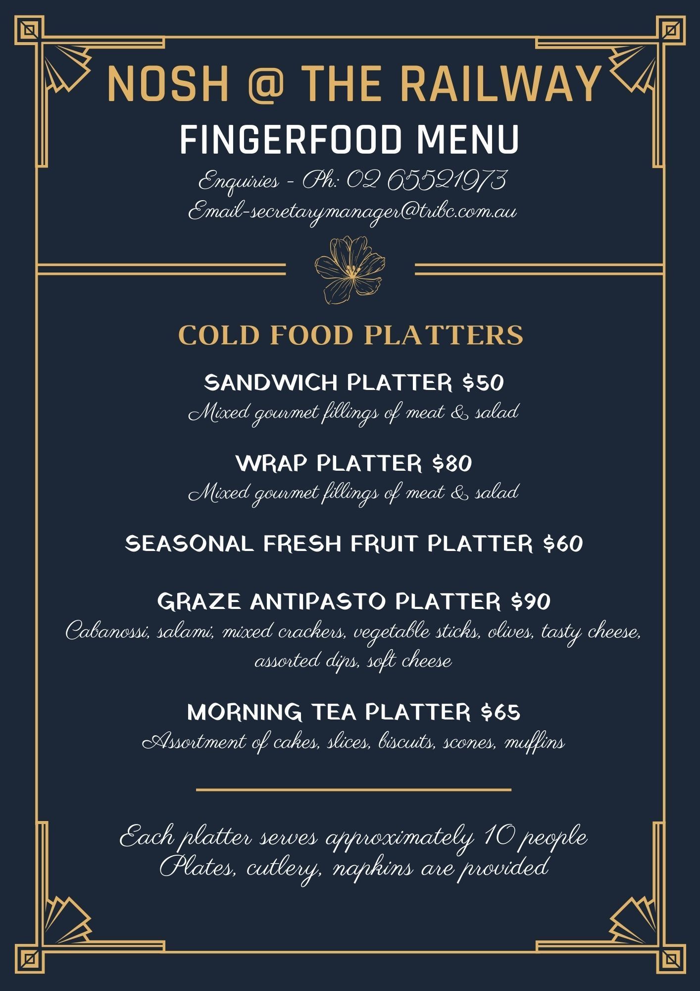 A menu for a restaurant called nosh @ the railway