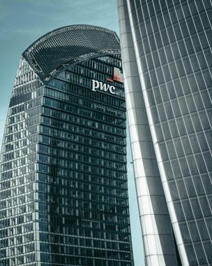 Two modern skyscrapers, one with 