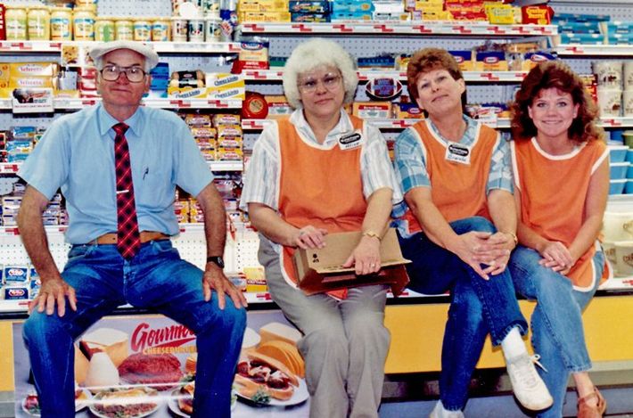 Dairy section, circa 1990. (Left to right): Thurman Coker, Alice Winfield, Brenda Pinkston, Angie Hyde