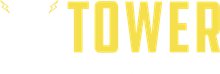The logo for Tower Fitness with lightning bolts