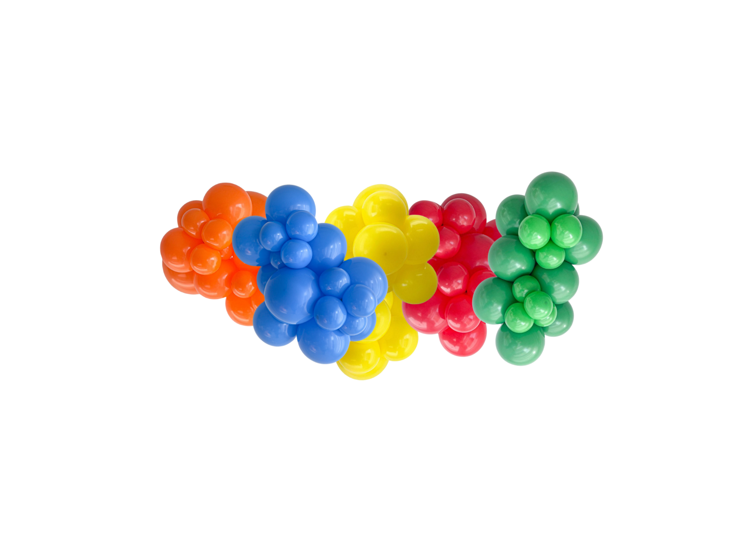 A bunch of colorful plastic balls on a white background.