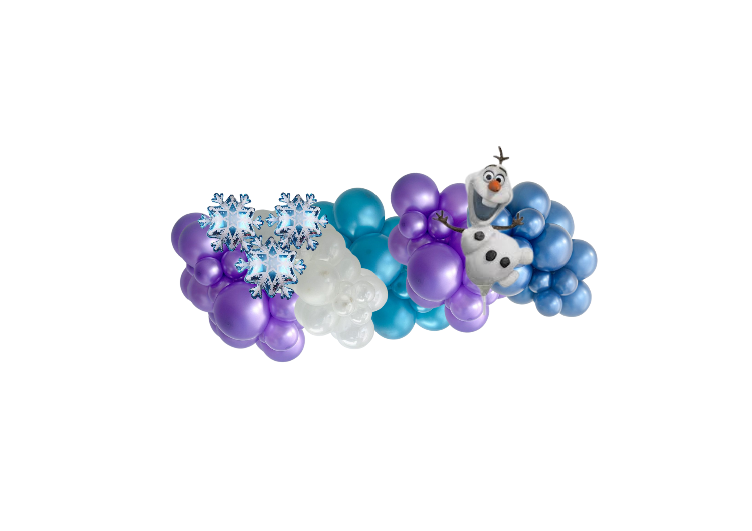 A bunch of balloons with a snowman on top of them.