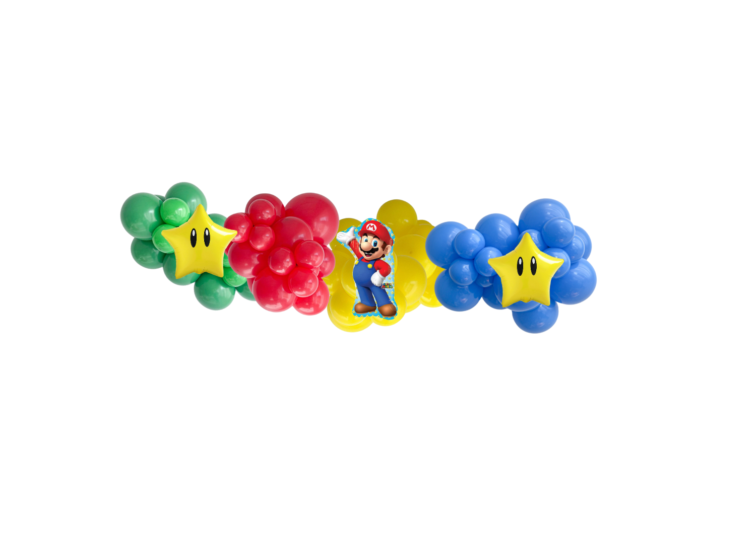 A bunch of balloons with a picture of mario on them.