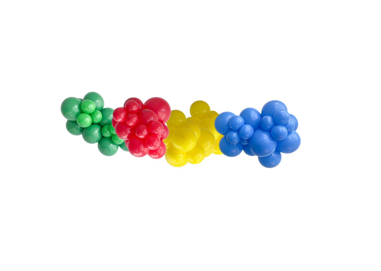 A bunch of plastic balls of different colors on a white background.