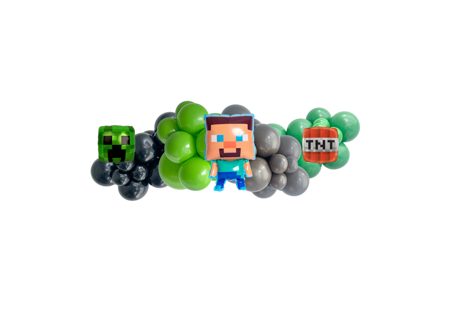 A hair clip with a minecraft character and balloons.