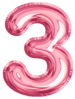 A pink balloon in the shape of the number three on a white background.