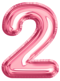 A pink balloon in the shape of the number two