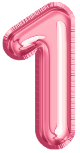 A pink balloon in the shape of the number 1 on a white background.