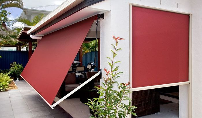 Red Awnings For Alfresco Area — Elegant Blinds & Awnings Taree In Taree South NSW