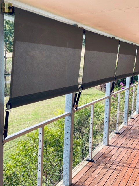 Blue Roller Shutters On Patio — Elegant Blinds & Awnings Taree In Taree South NSW