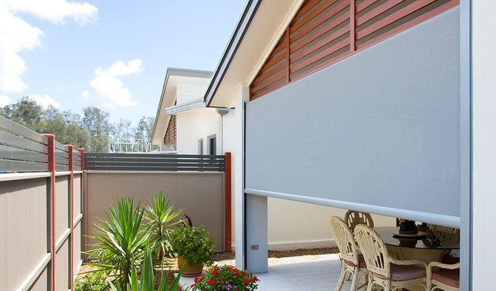 Grey Awnings On Patio  — Elegant Blinds & Awnings Laurieton NSW