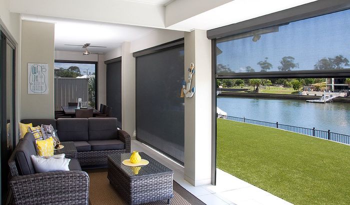 Roller Blinds Installed In Living Room — Elegant Blinds & Awnings Laurieton NSW