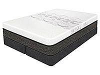 A white mattress with a black base on a white background.