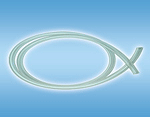 A fish with a cross in the middle on a blue background.