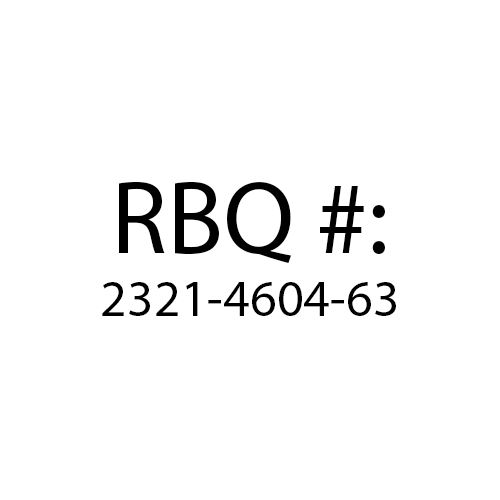 Rbq # : 2321-4604-63 est écrit en noir sur fond blanc.